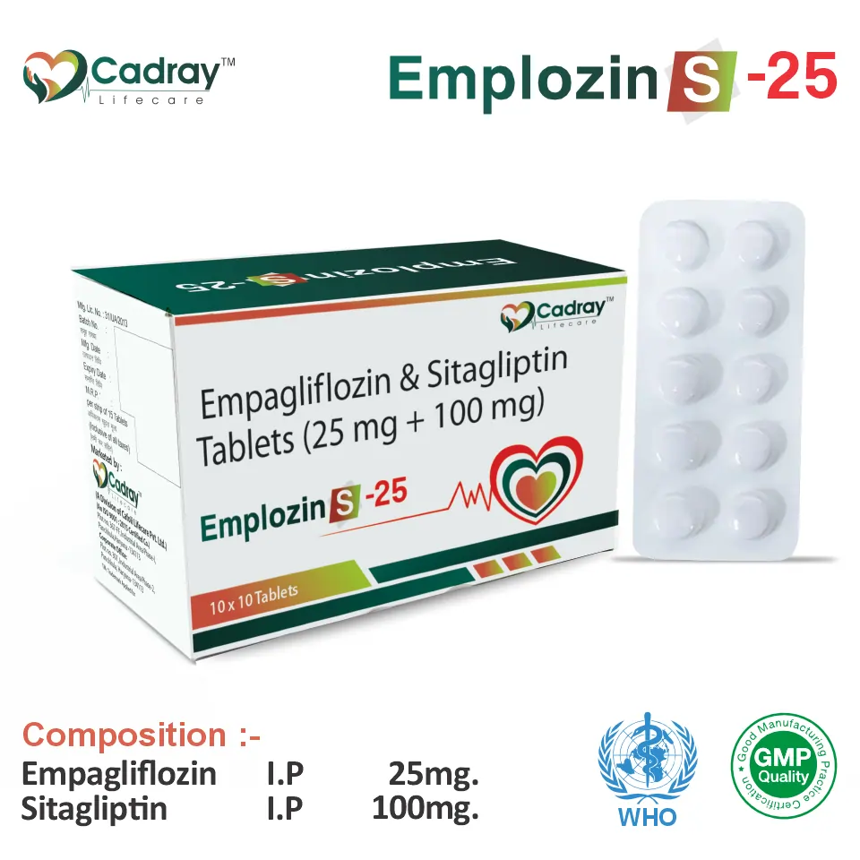 Empagliflozin 25mg + Sitagliptin 100mg tablet at the best price in PCD Pharma Franchise for SGLT2 inhibitor and Type 2 diabetes management.